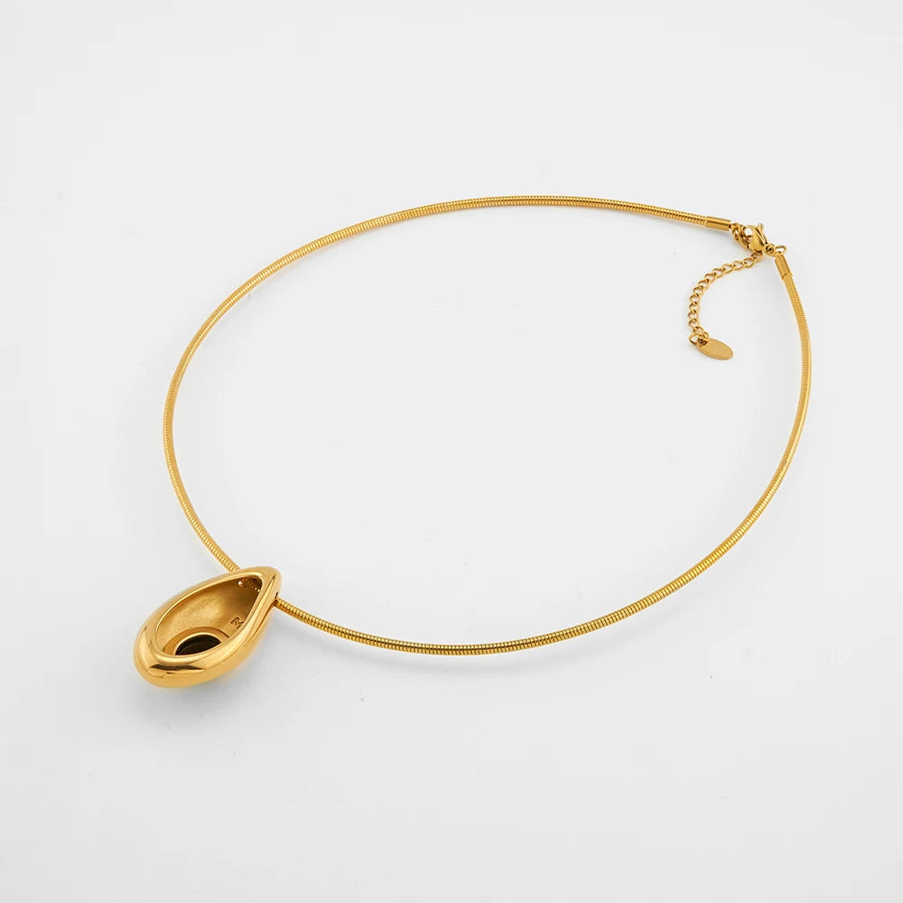 Latest 18K Gold Plated Stainless Steel Jewelry Snake Chain WaterDrop Agate Pendant Necklace