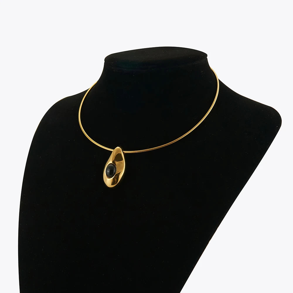 Latest 18K Gold Plated Stainless Steel Jewelry Snake Chain WaterDrop Agate Pendant Necklace