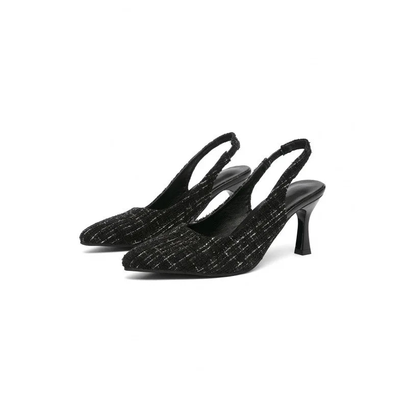 Black Tweed Slingback Heels