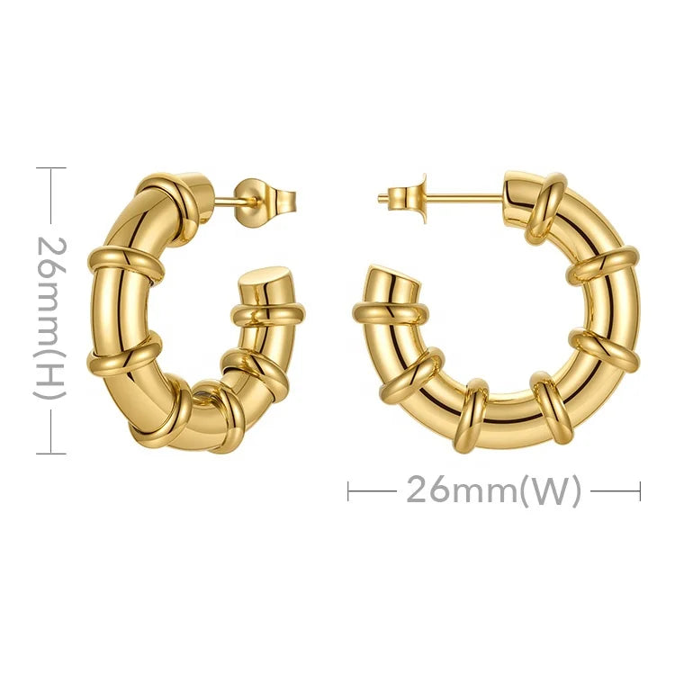 Bamboo Ribbed Hoop Earrings