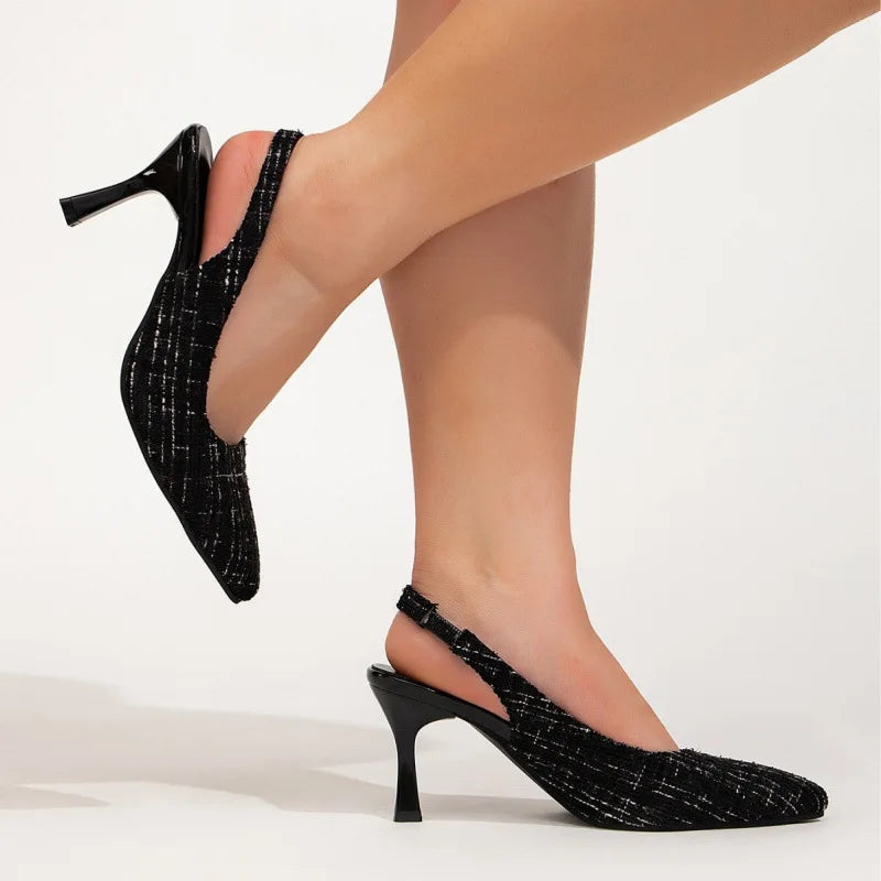 Black Tweed Slingback Heels