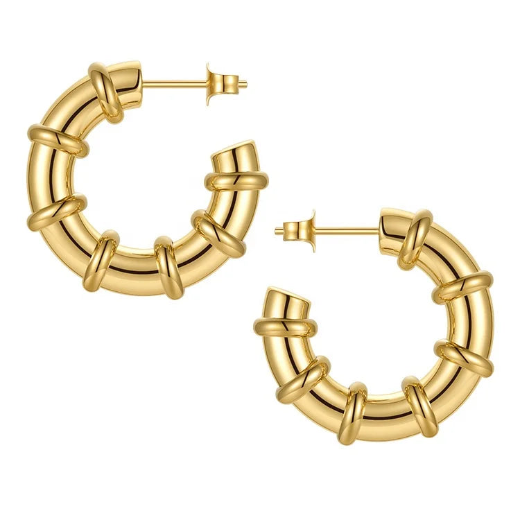 Bamboo Ribbed Hoop Earrings