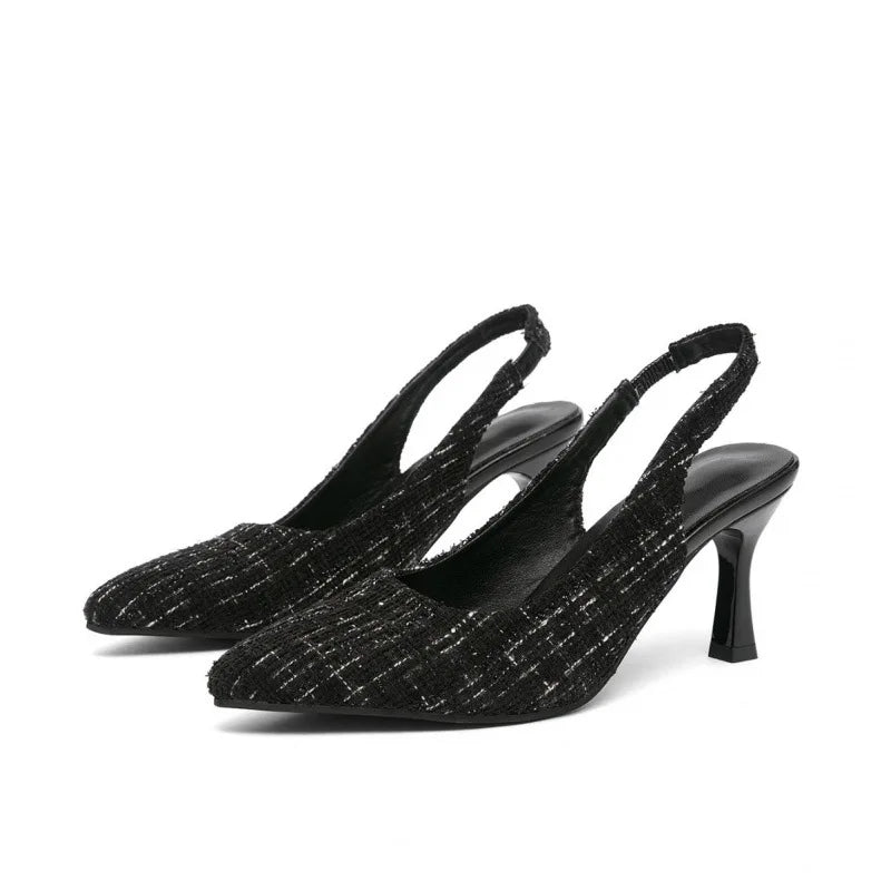 Black Tweed Slingback Heels